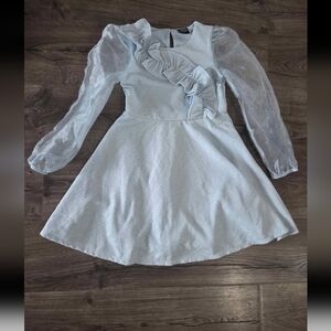 Elegant Girls Formal Dress with Ruffle and Sheer Sleeves Size 8